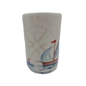 Abbiamo Tutto Ceramic Hand Painted Sailboat Compass Nautical Wine Chiller Italy